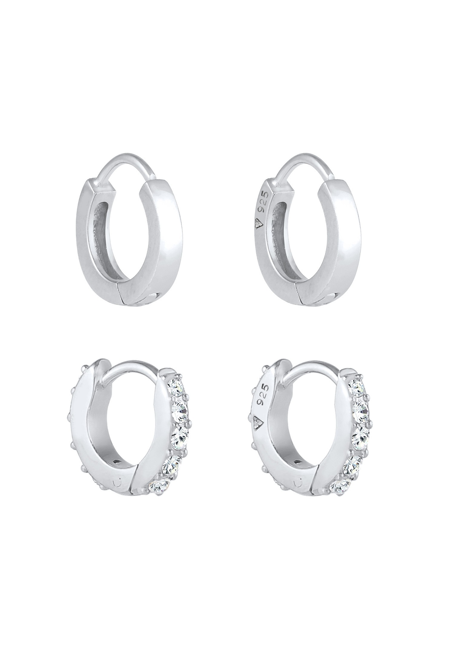 Elli Femmes Créoles Set Simple et avec cristaux en argent sterling 925