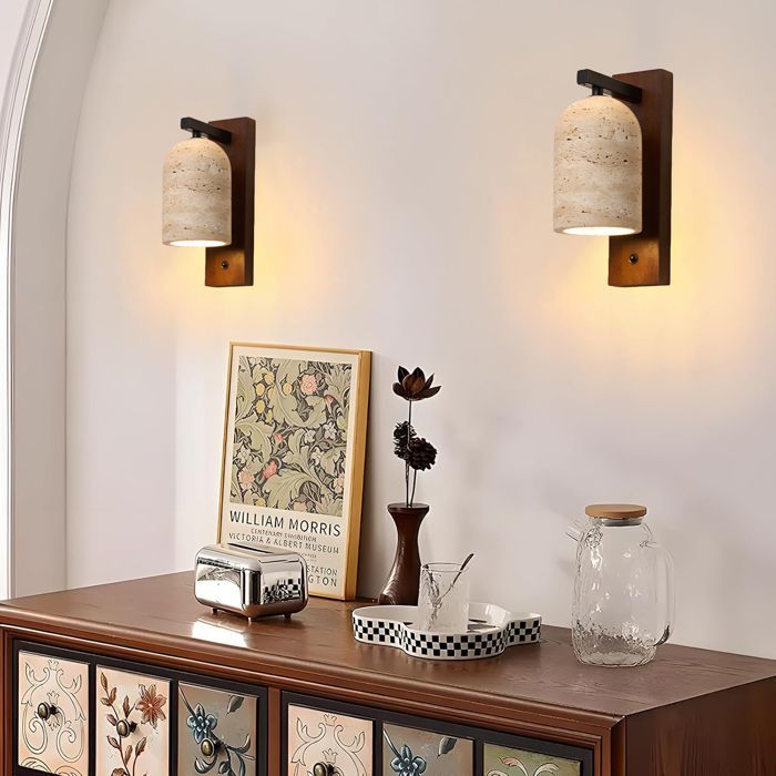 TOKTOP Applique Murale Intérieur Vintage,Lampe Murale Abat-jour en Travertin Jaune Naturel E27 Éclairage Murale Industriel