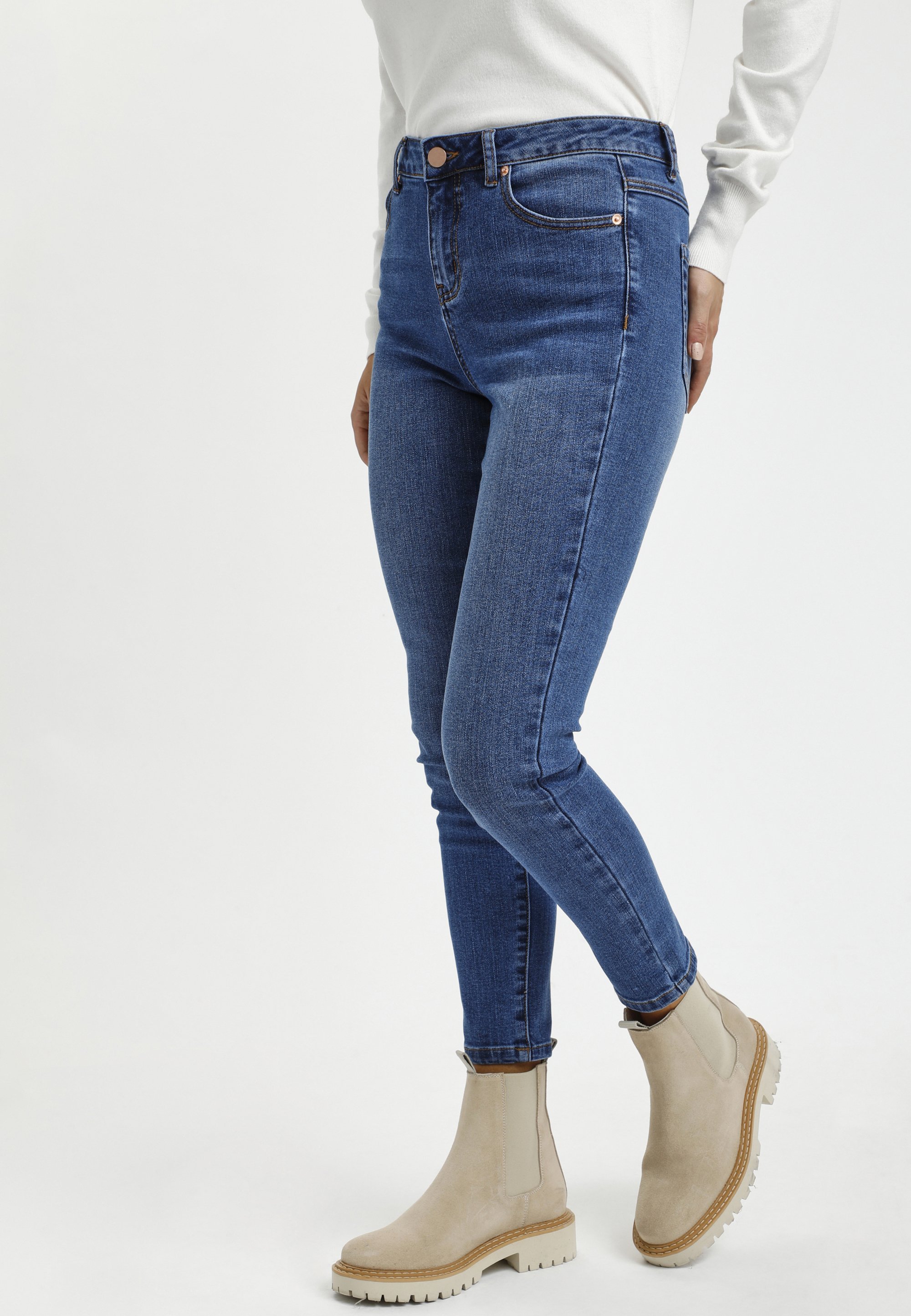 Kaffe KASINEM - Slim fit jeans - middenblauw denim