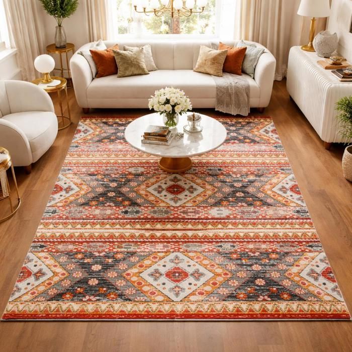 Tapis berbère 120x170 tissé motif saharien CLARK 5 rouge et jaune
