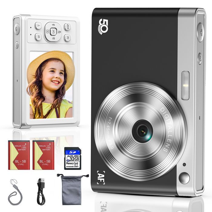 Cámara digital compacta Campark - Cámara 1080P 50MP, pantalla LCD de 2.8