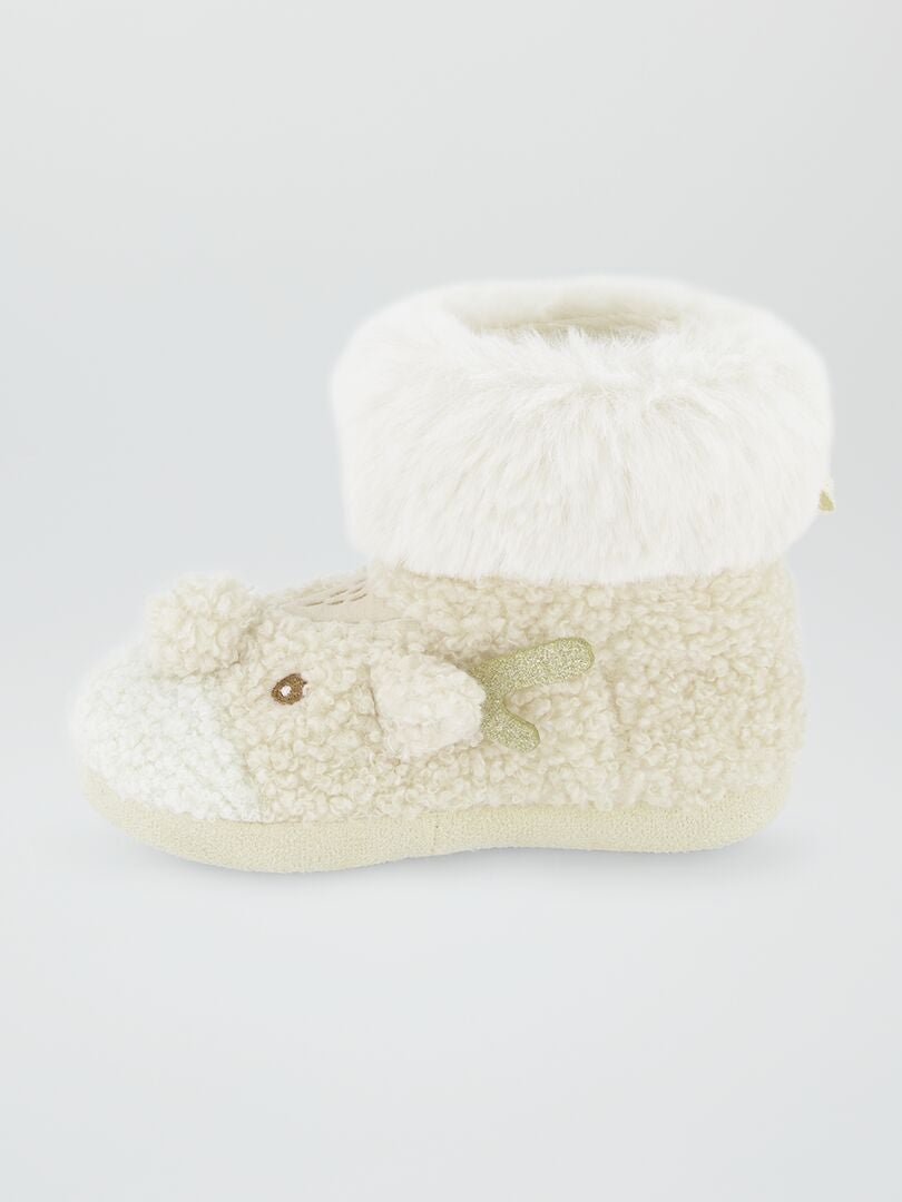 Pantufas de Natal com estampa de rena - BEGE