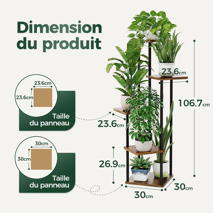 Étagère plantes-Bamworld- Support plantes 5 niveaux-Convient pour salon, chambre, balcon, etc-Marron