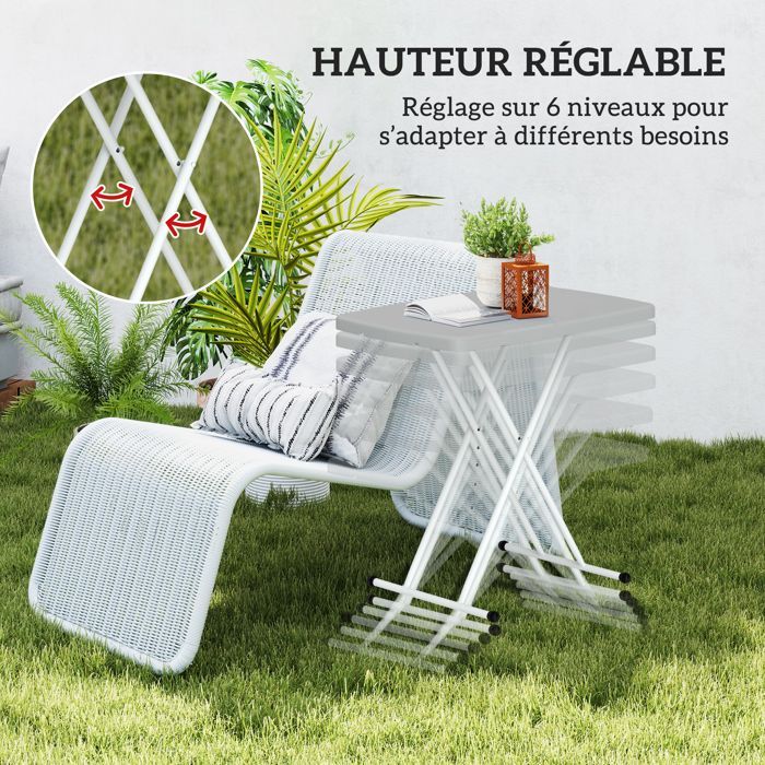 Tavolino laterale - Outsunny - pieghevole - 6 livelli di altezza regolabili - per patio e giardino - realizzato in HDPE - 76 x 50 x 74 cm - grigio