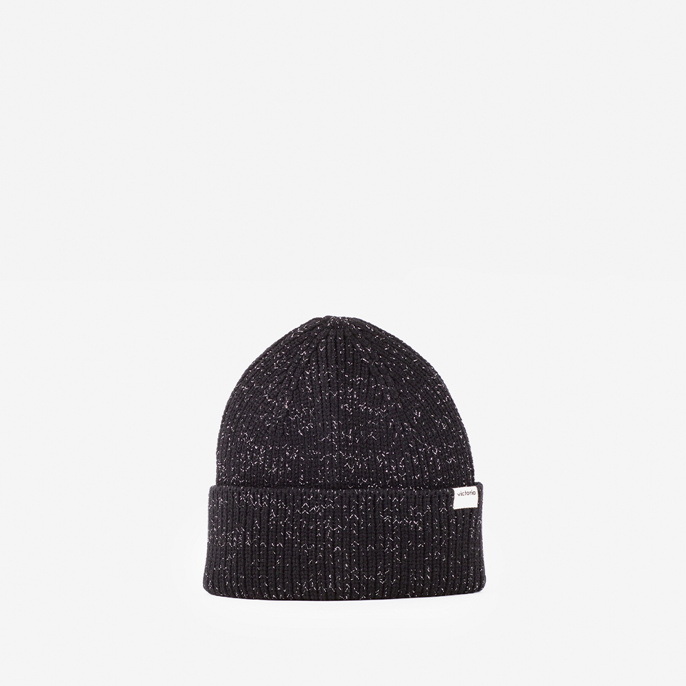 V. Things Lurex-Strickmütze mit doppeltem Umschlag und Etikett am Rand