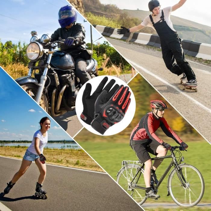 Guantes de moto, guantes de scooter de verano con pantalla táctil, dedos completos, antideslizantes, resistentes al desgaste, rojos, XL