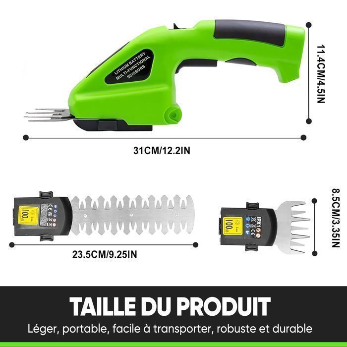 BRILLSTEN cordless shears 7.2V 3000mAh – hedge trimmer 15cm / grass trimmer 8.5cm, 1kg