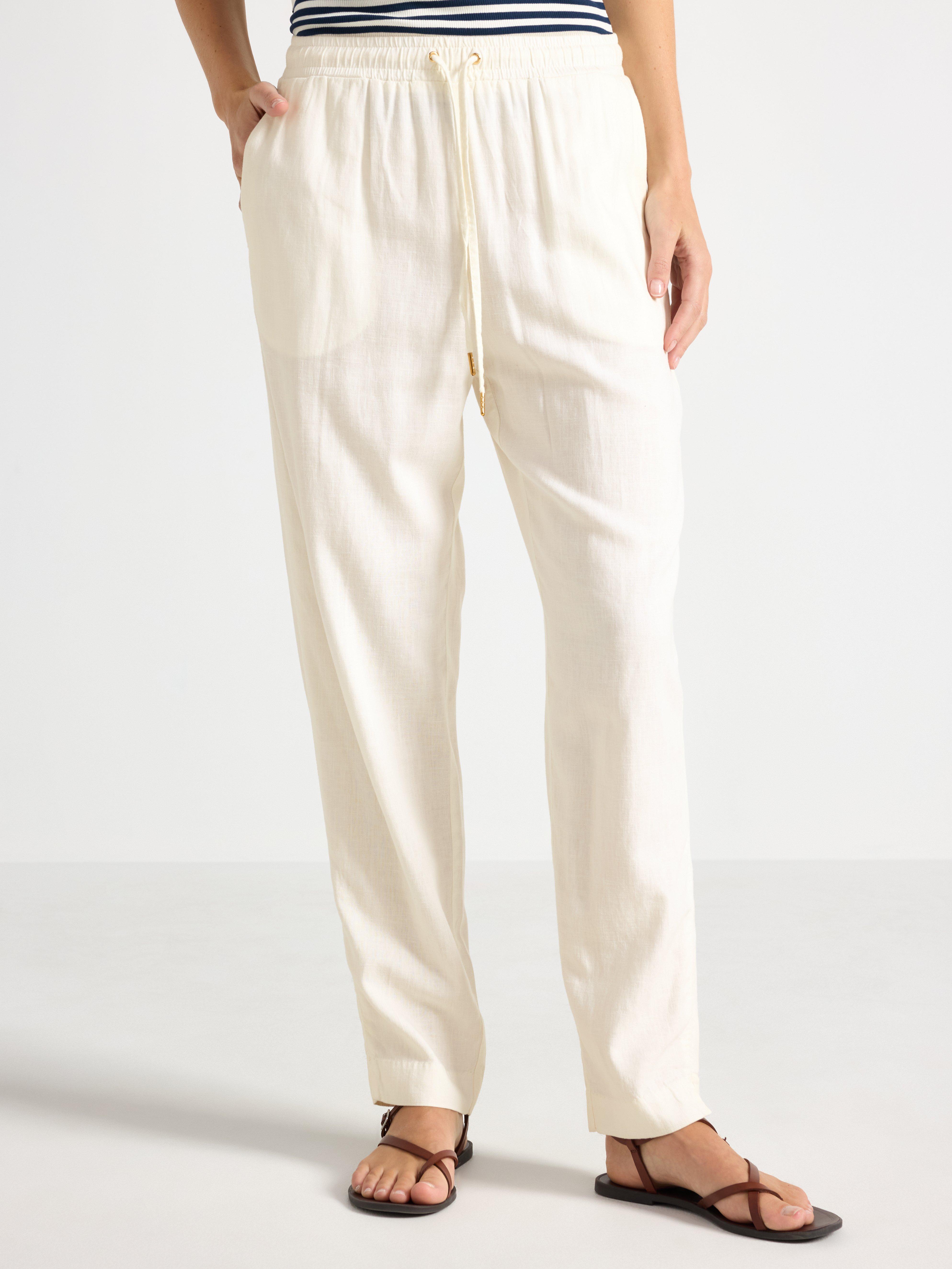 AVA croppade tapered byxor i linneblandning Off White