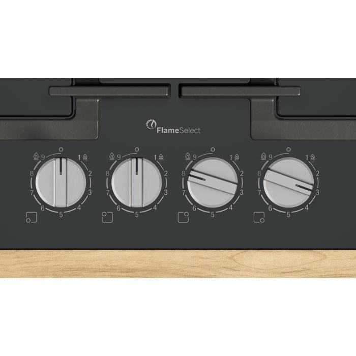 Placa de gas BOSCH Serie 6 - 4 quemadores - 52 x 59 x 4,5 cm - PPP6A6I40 - Negra