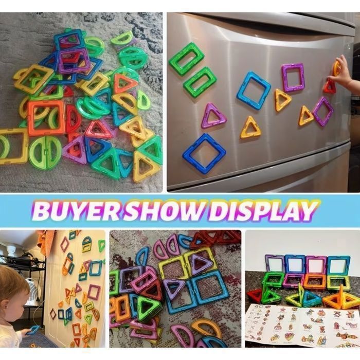 JustForVibe - 100 magnetiska/magnetiserade geometriska byggdelar för barn - STEM-pedagogisk leksak - 100 bitar