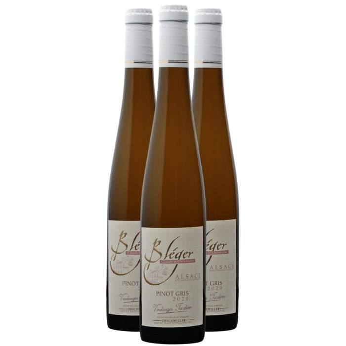 Alsace Pinot Gris Vendanges Tardives Moelleux Blanc 2020 - Bio - Lot de 3x50cl - Domaine Claude et Christophe Bléger - Vin AOC