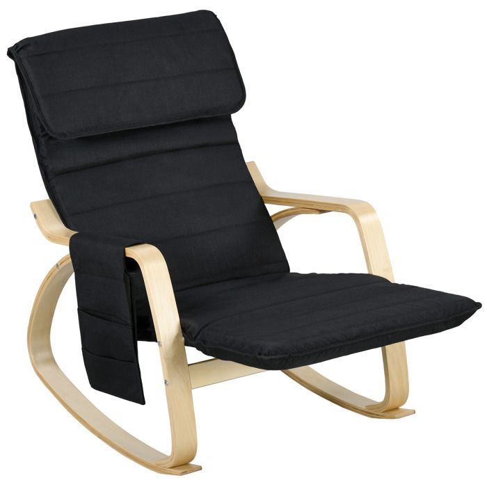 Rocking recliner/nursing chair with adjustable footrest, side pocket and headrest, black