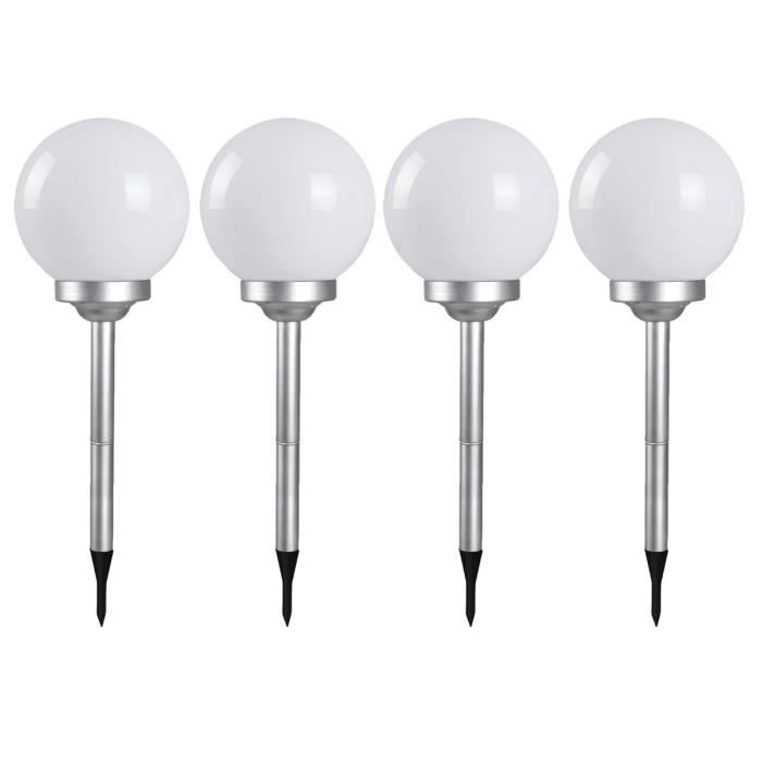 Lot de 4 boule lumineuse solaire pour jardin, lampe LED, borne solaire d'extérieur - Diamètre 25 x Hauteur 67 cm-JUANIO