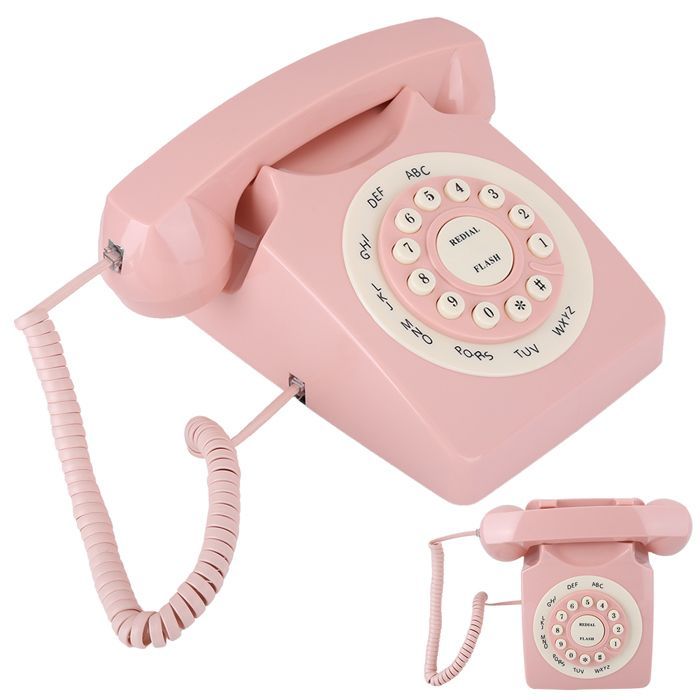 Telefone com fio vintage de alta definição para casa e escritório, rosa.
