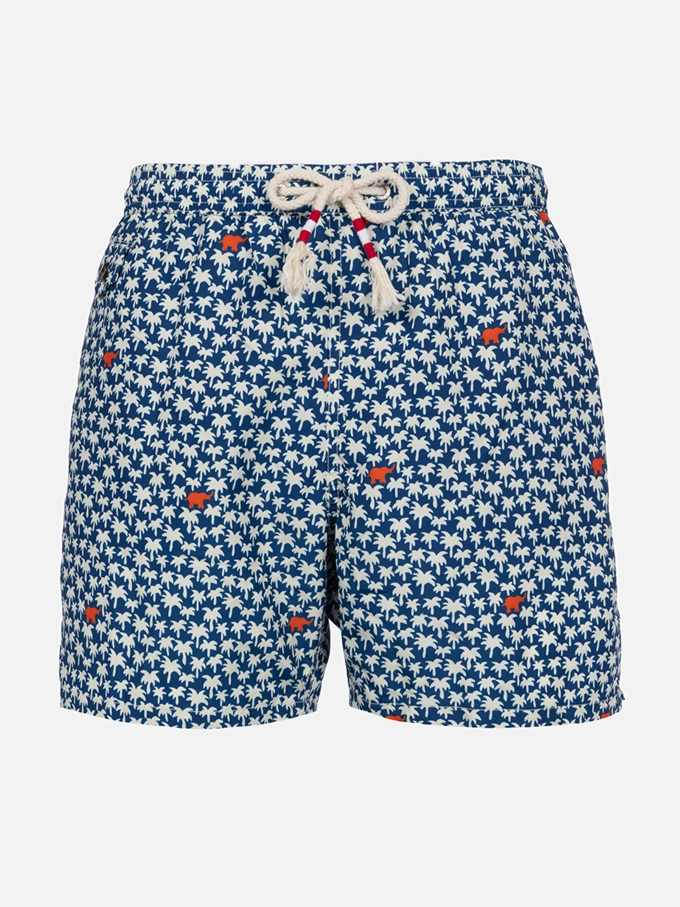 Man Lighting 70 Mid-Length Swim Shorts | Palms All-Over Print | Blue Backcloth | 100% Recycled Polyester | Adjustable Drawcord | MC2 Saint Barth