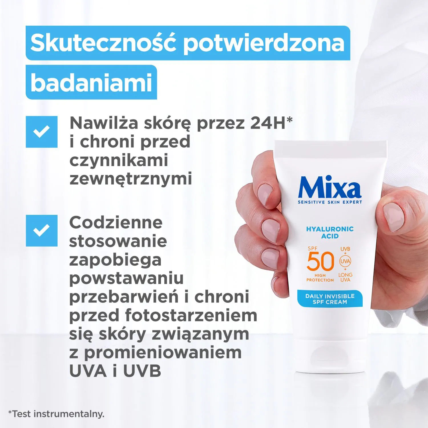 Mixa Nawilżający Krem do twarzy SPF50 z kwasem hialuronowym przeciw przesuszeniom