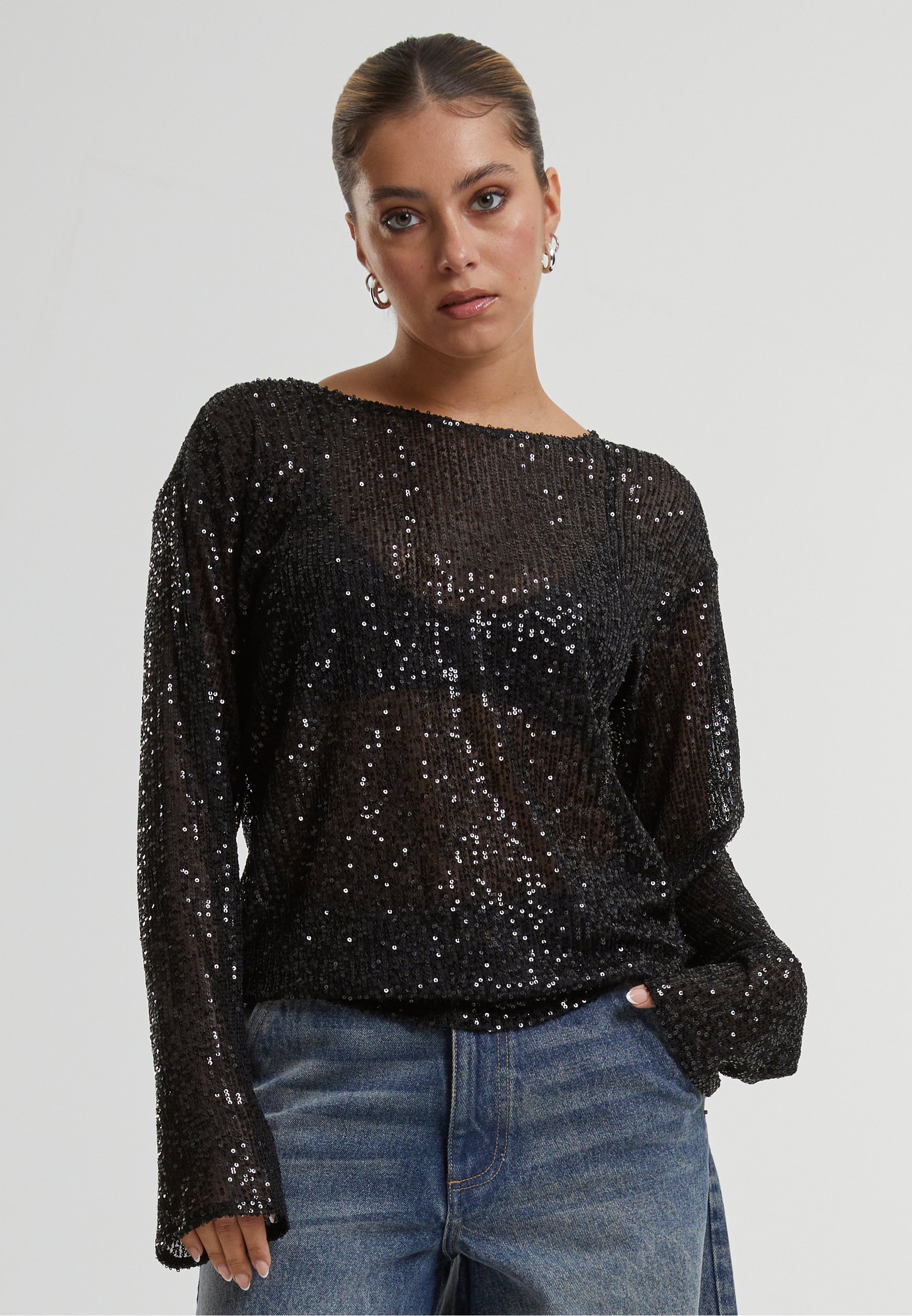 Urban Classics SEQUIN'S - Blúzka - čierna