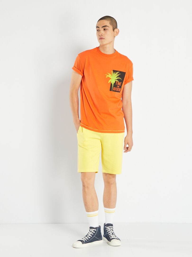 Effen fleece shorts - GEEL