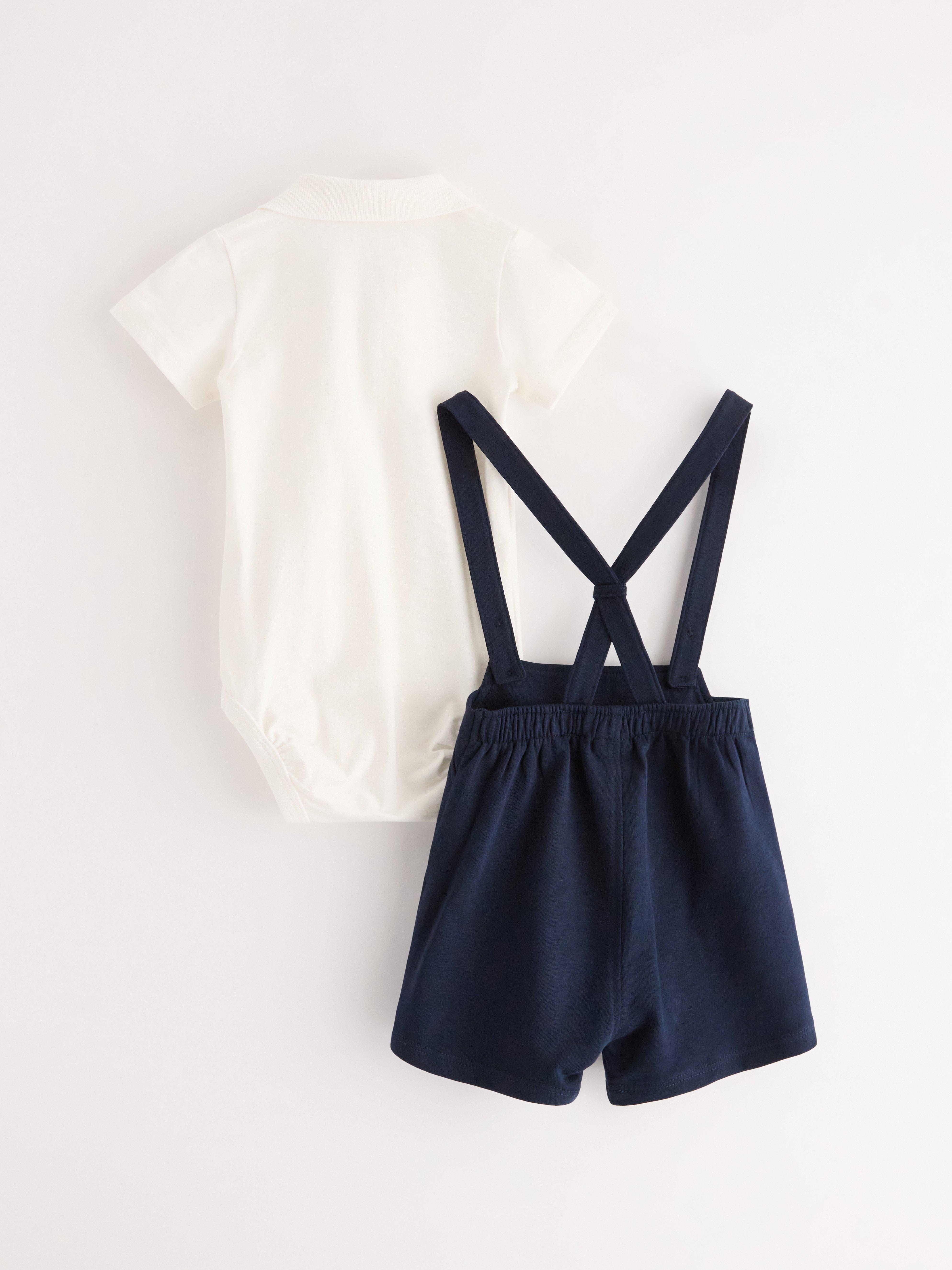 Conjunto - body e jardineira branco claro acinzentado