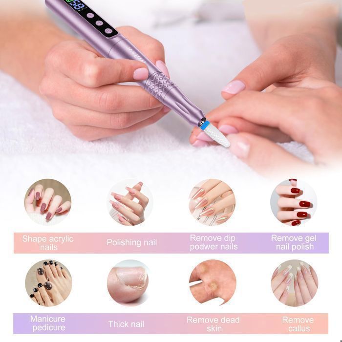 Ponceuse à Ongle Sans Fil 35000 tr/min - 35 Vitesses Réglables - 12 en 1 Lime à Ongles Electrique Professionnelle Rechargeable