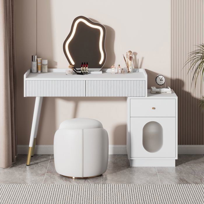 Coiffeuse avec miroir LED - LEMONBEST - 100 x 40 x 75 cm - 3 tiroirs - LED tactile (3 spots) - Blanc