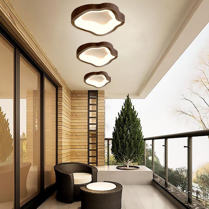 Lámpara de techo LED de estilo moderno WOTTES - 14W Blanco cálido IP54 Impermeable Lámpara de techo para sala de estar y pasillo - 1 unidad Nogal Ø23CM