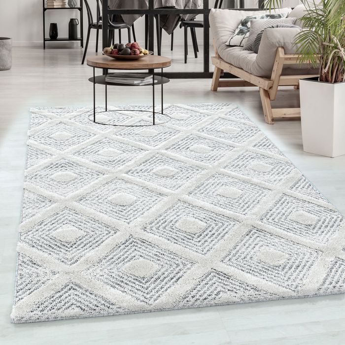 Carpetsale24 Scandinavisch vloerkleed 80x150 cm Crème Langpolig, Boheems 3D-design, Zacht en comfortabel