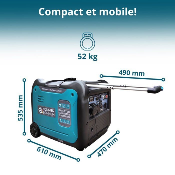 KS 5500iES ATSR invertergenerator, maximaal/nominaal vermogen: 5500W/5000W, koperen wikkeling, 2 USB-poorten, ATS-uitgang