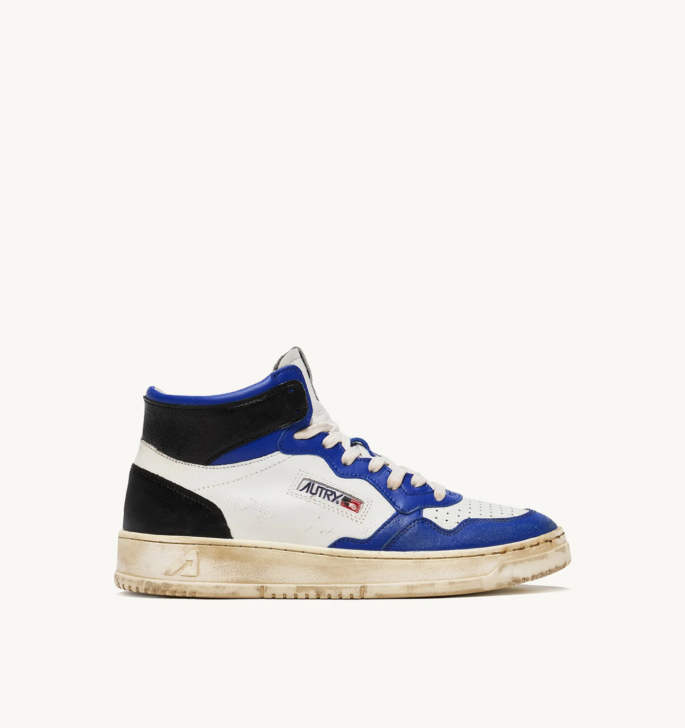 Adidași medaliați MID SUPER VINTAGE ÎN PELLE BIANCO BLUE NERO