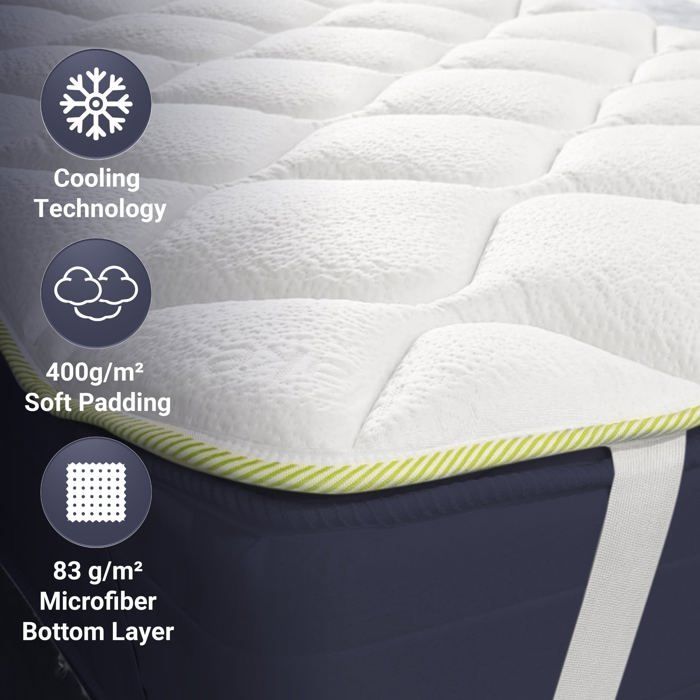 The White Stone Cooling Mattress Topper 90x190 cm with Elastic Bands | Mattress Corrector with Cooler Technology | Height 4 cm