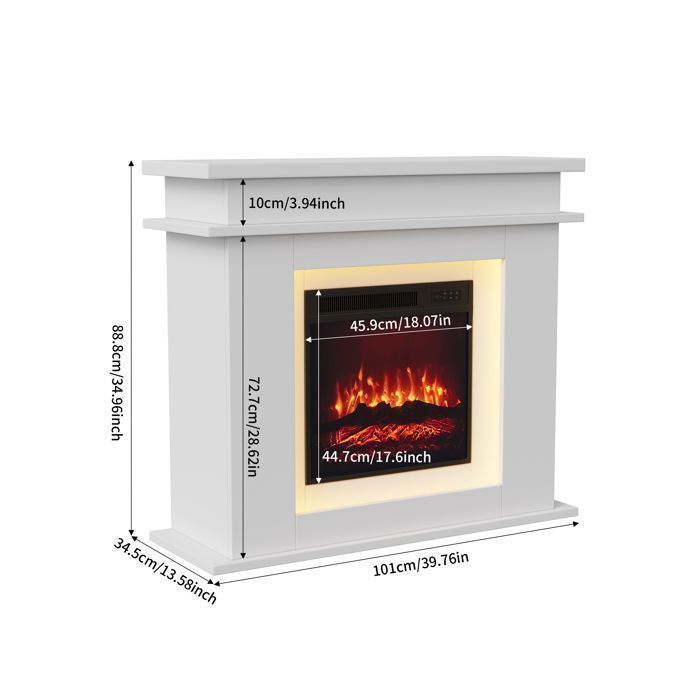 Chimenea eléctrica con efecto de llama 3D, chimenea independiente de 750/1500 W con LED, temporizador y protección contra sobrecalentamiento, color blanco.