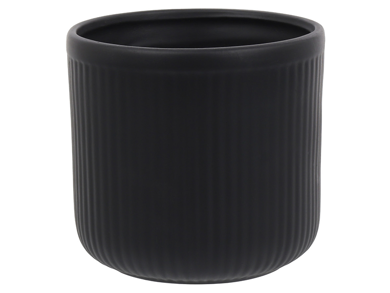 Osłonka na doniczkę w prążki Leo ceramiczna czarna