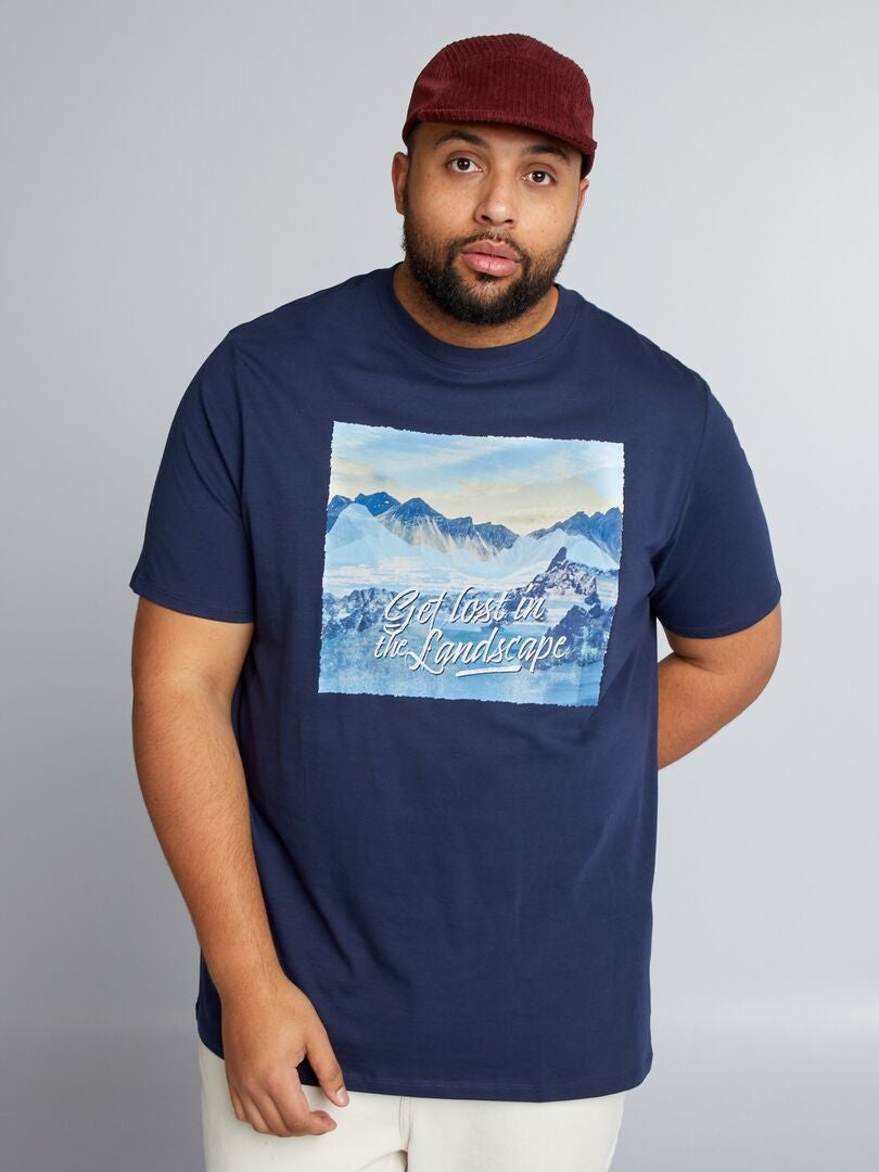 Camiseta de malha com estampa frontal - AZUL