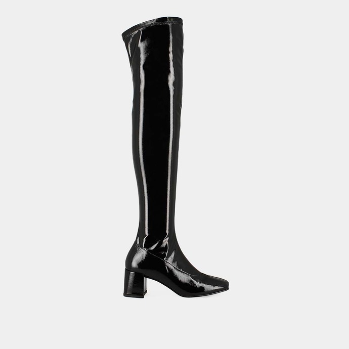 Bottes hautes à talons  en vernis stretch noir