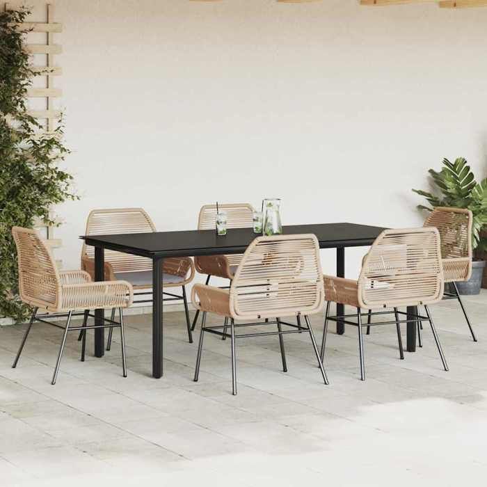 Conjunto de comedor de jardín en poliratán - vidaXL - 7 piezas - Mesa 200x100x74 cm - Sillas 57x60x86 cm