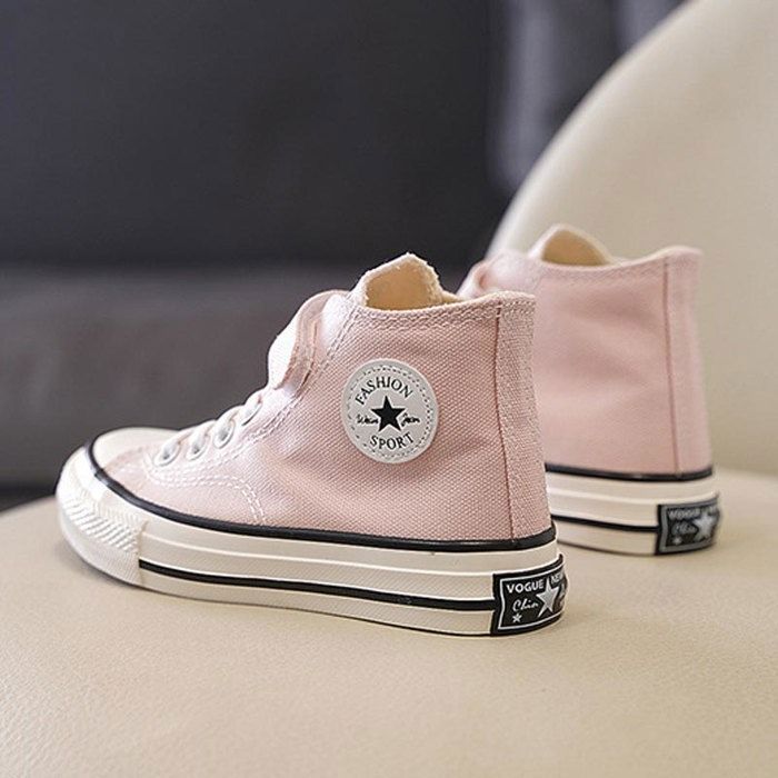 Baskets Toile Mixte Enfant Haute Chaussures Léger Respirante Antidérapant Pour Garcon et Fille - Rose