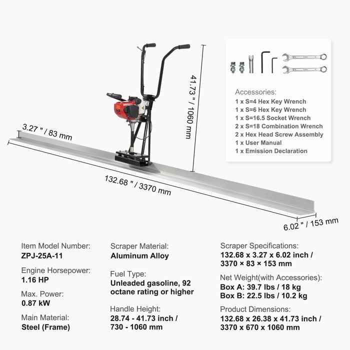 Betoniera - DUOKU - ZPJ-25A-11 - Motore vibrante - 3370 mm - Acciaio e alluminio