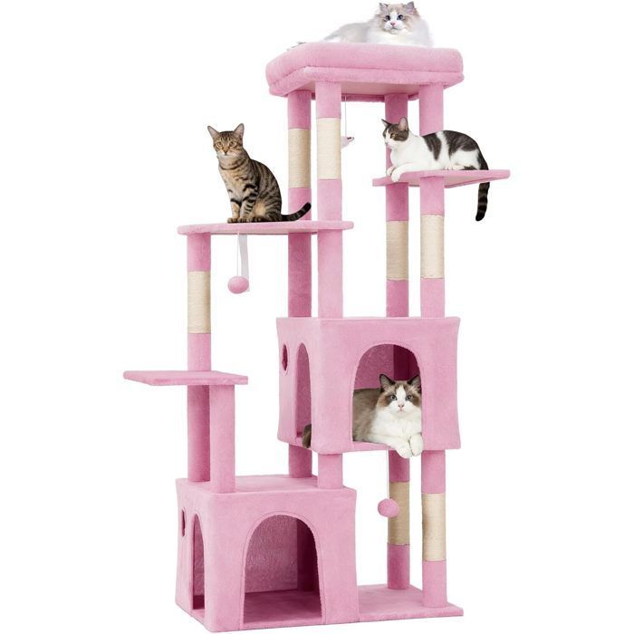 Arbre à Chat Griffoir-TOYS S-45× 72 × 156CM-Tour d'escalade Stable à Plusieurs Niveaux, Arbres d'activité-ROSE