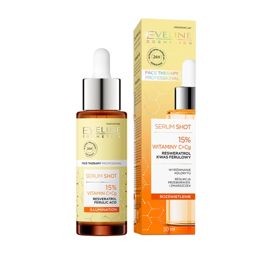 Eveline Cosmetics Serum Shot rozświetlające serum do twarzy szyi i dekoltu 15% witaminy C   CG 30 ml