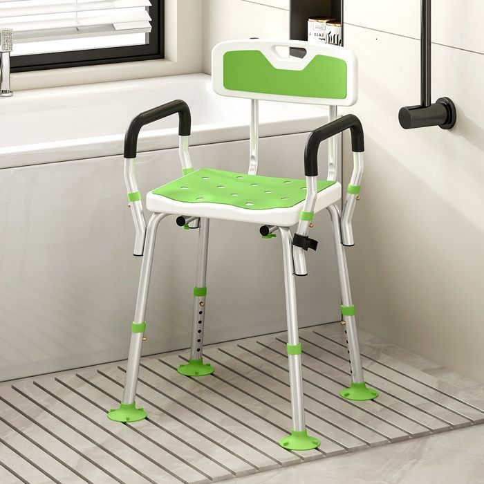 Taburete de ducha - HOMCOM - ergonómico - altura regulable - patas antideslizantes - carga máxima 136 kg - HDPE aluminio - blanco y verde