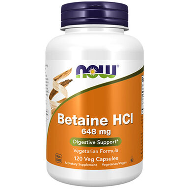 Ahora Betaine HCl 648 mg Cápsulas Problemas Digestivos 120 cápsulas 120 cápsulas