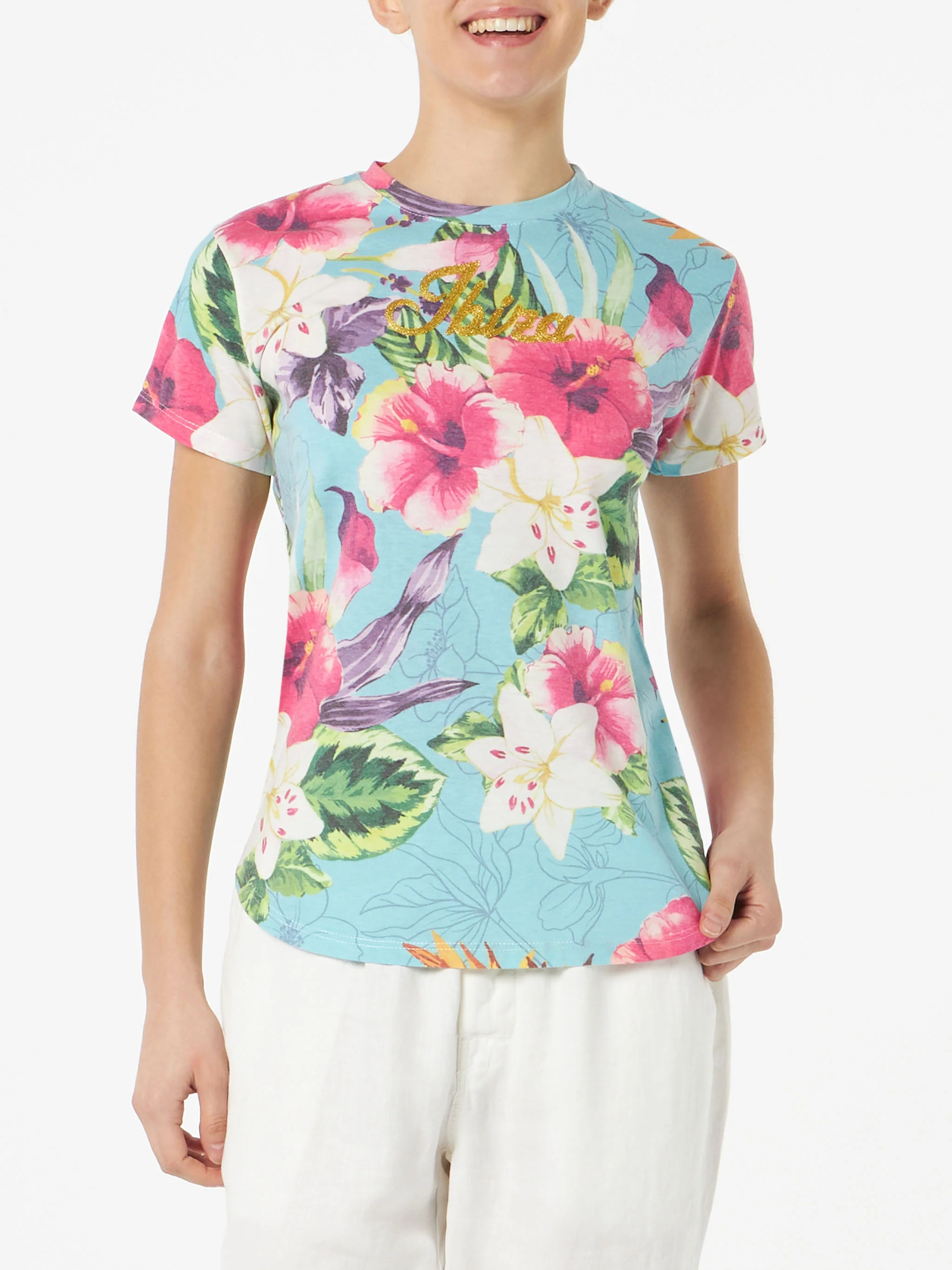 Dames T-shirt van katoen met hibiscusprint