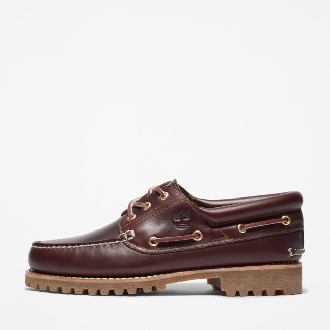 Scarpa da Barca 3-Eye Lug Handsewn da Uomo in                bordeaux