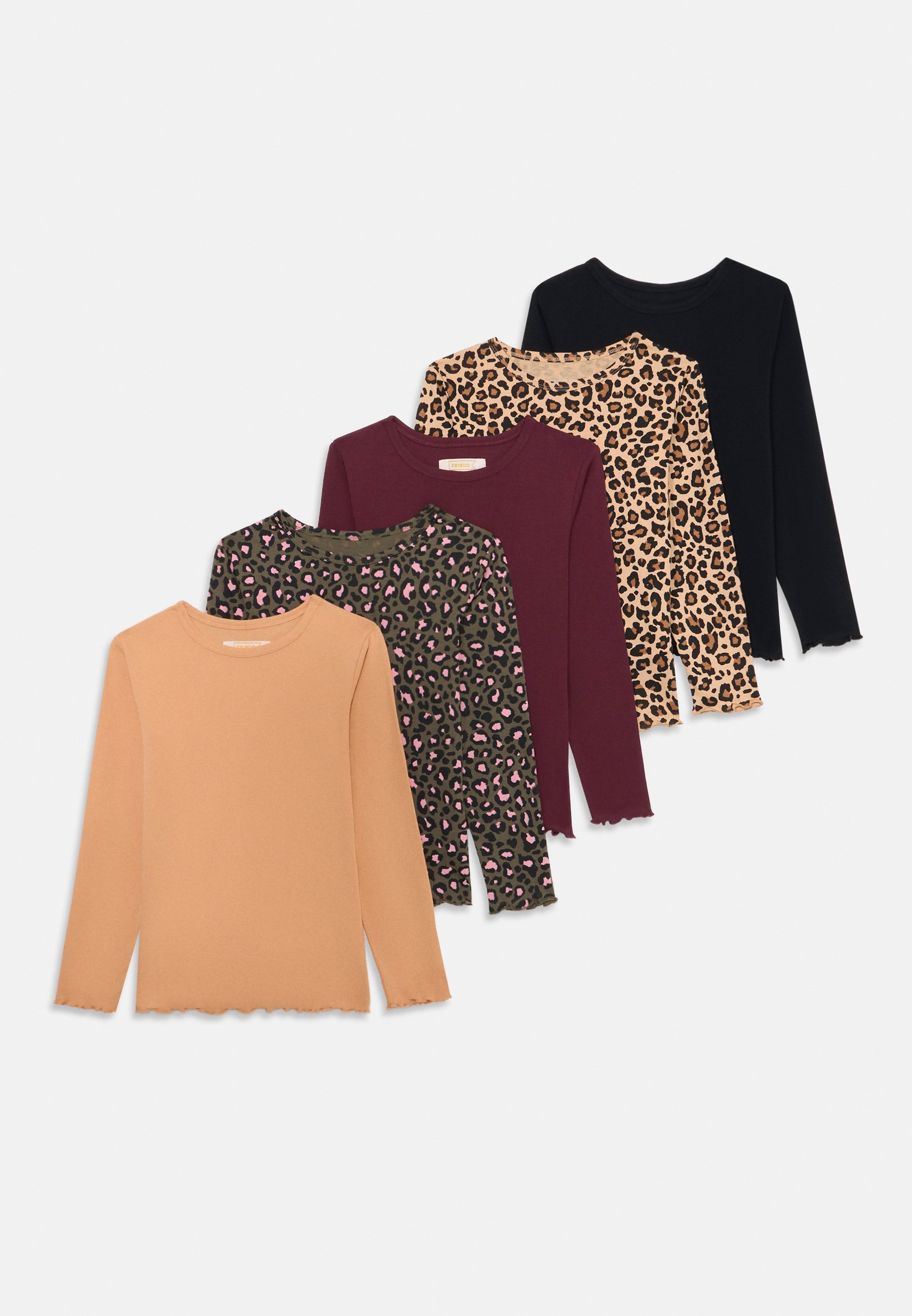 Friboo 5-pack tops met lange mouwen en sla-zoom - Top met lange mouwen - beige/zwart/bruin
