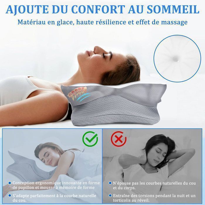 Oreiller Mémoire - Refroidissement Orthopédique Ergonomique - Blanc