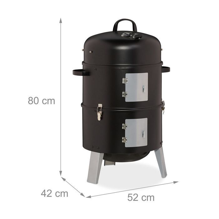 Relaxdays Fumoir 3 en 1, smoker, pour faire griller, faire fumer et macérer,  thermomètre avec sortie d’air, BBQ.