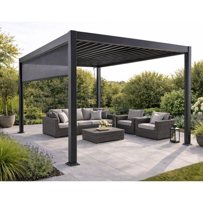 Cherry - bioclimatic pergola + awning 4m - aluminium - 4x3m - Anthracite Grey