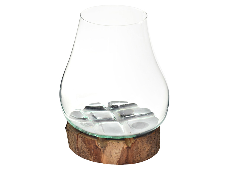Wazon ręcznie lane szkło na drewno 32 cm transparentny