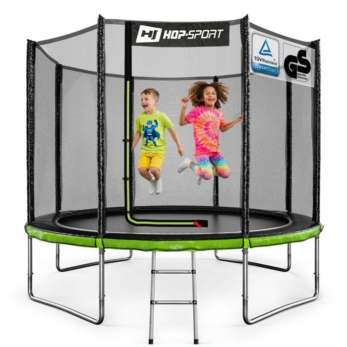 Hop-Sport ronde trampoline voor kinderen 305 cm, complete tuinset, veiligheidsnet voor buiten, max. 150 kg, TÜV/GS gecertificeerd
