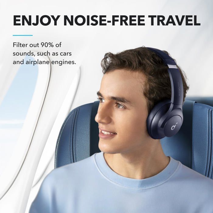 Fones de ouvido supra-auriculares Anker Q20i | Cancelamento ativo de ruído | 40h de ANC | Áudio de alta resolução | Personalização por aplicativo (Azul marinho)